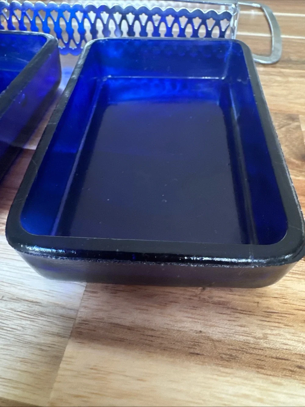 cobalt blue glass relish dish serving tray Empire Made, Vintage great condition
